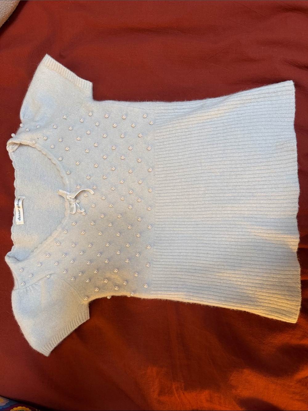 Dunner-Gibson blue sweater top w pearls light blue szM